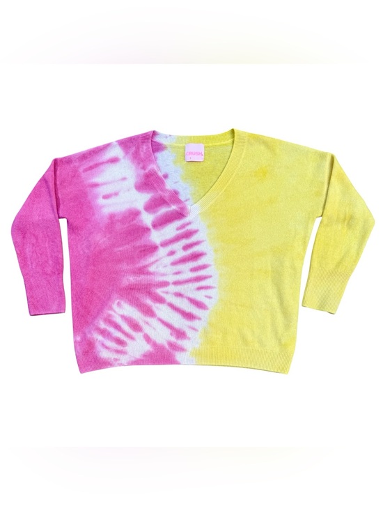 Crush Sweaters - Crush Pink Yellow Tie Dye 100% Cashmere V-Neck Sweater - Size 1 / S